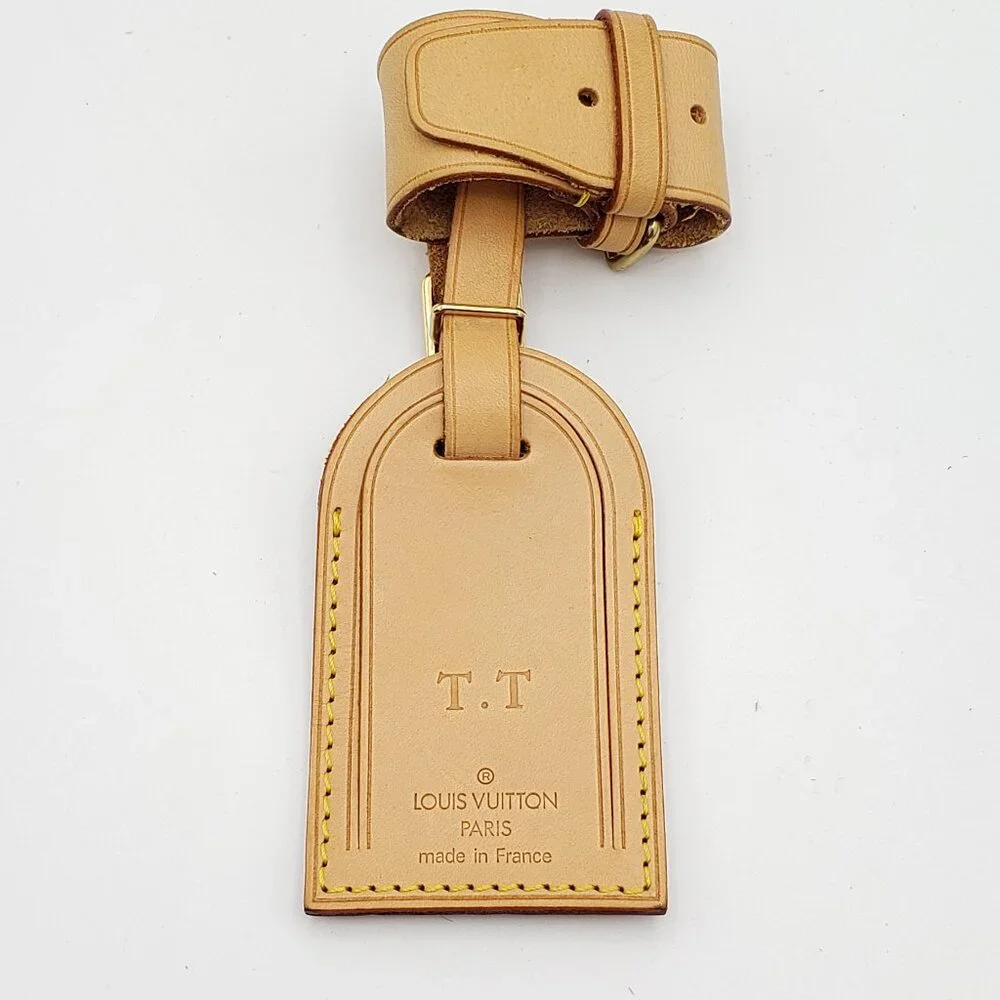Authentic Louis Vuitton Vachetta Leather Luggage Tag/Travel Tag/ Initial T.T.